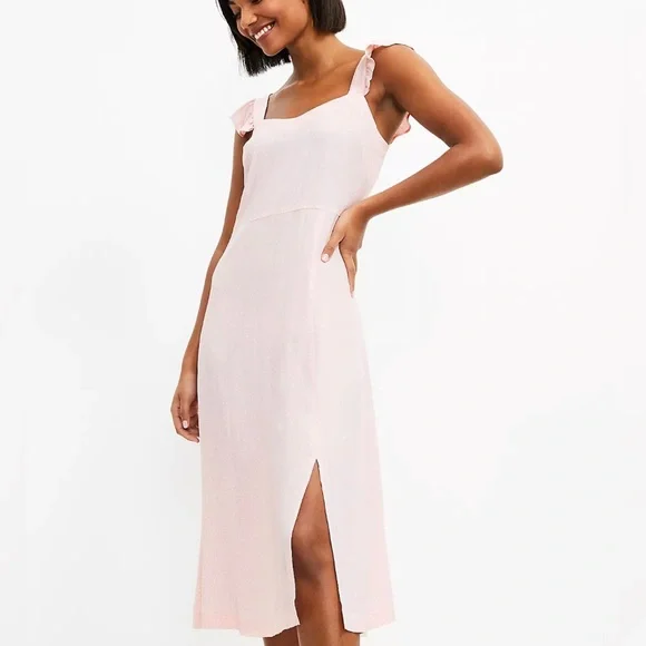 LOFT | Dresses | Loft Dotted Ruffle Strap Light Pink Midi Dress Nwt |  Poshmark